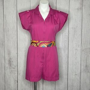 VTG Sunny South Fashions Magenta Zip Front Romper W Bonus Belt, sz 10 (Small)